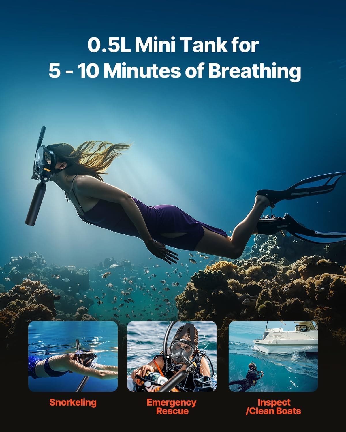 Masque de plongée intégral Hyper K2 avec mini bouteille de plongée pour la plongée en apnée et la plongée récréative sous-marine