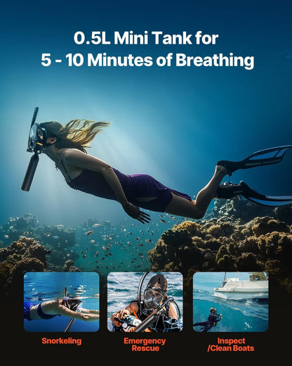 Masque de plongée intégral Hyper K2 avec mini bouteille de plongée pour la plongée en apnée et la plongée récréative sous-marine